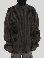 UNDERWATER Washed Handmade Destruction Patchwork Knit Sweater Gray