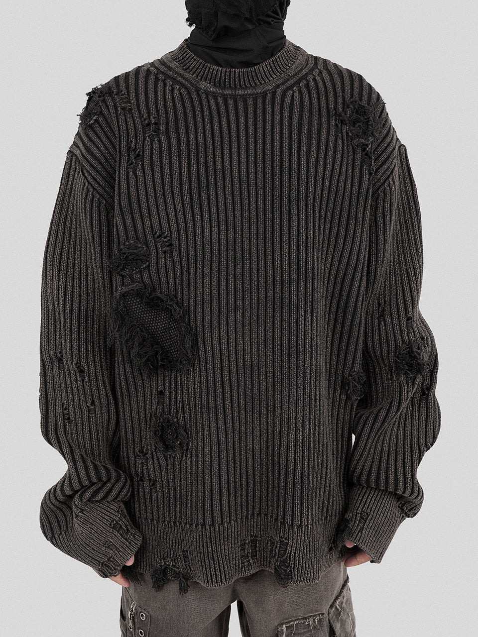 UNDERWATER Washed Handmade Destruction Patchwork Knit Sweater Gray