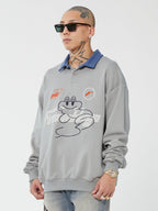 F2CE Fire 2 Cold Ego LOGO Vintage Print Polo Sweatshirts