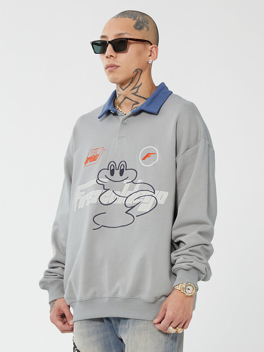 F2CE Fire 2 Cold Ego LOGO Vintage Print Polo Sweatshirts