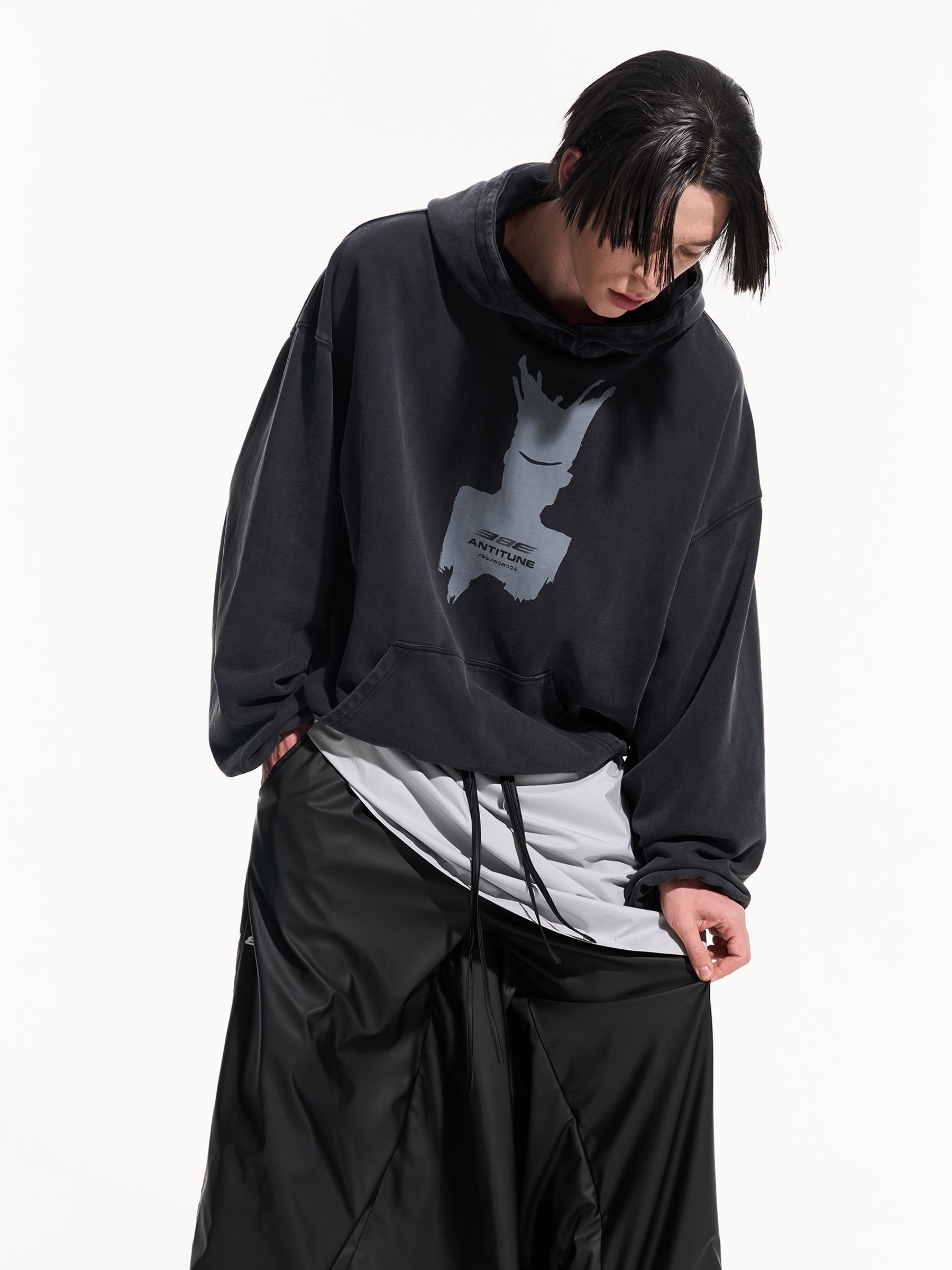 BLIND NO PLAN Patterned Printed Washed Hoodie