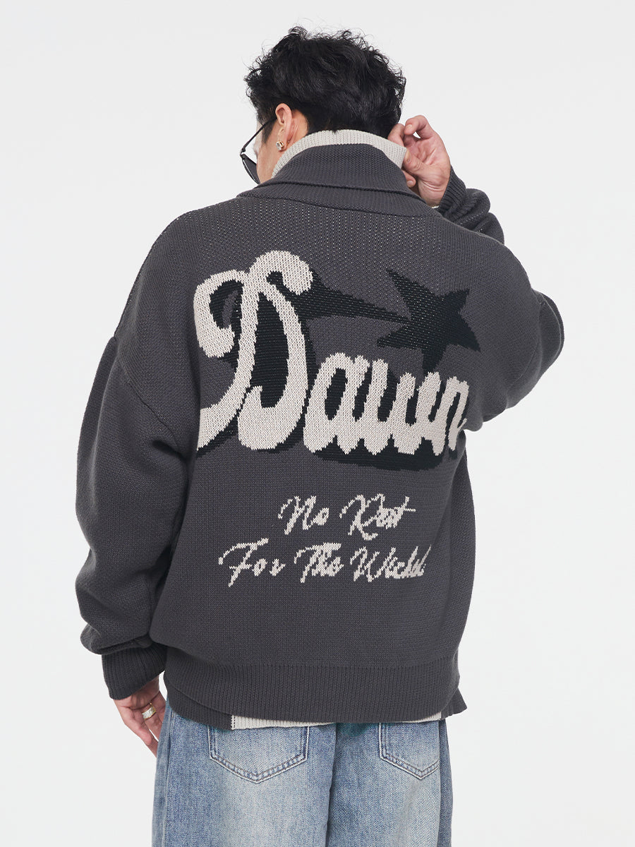 F2CE Embroidered Patchwork Zipper Knit Cardigan