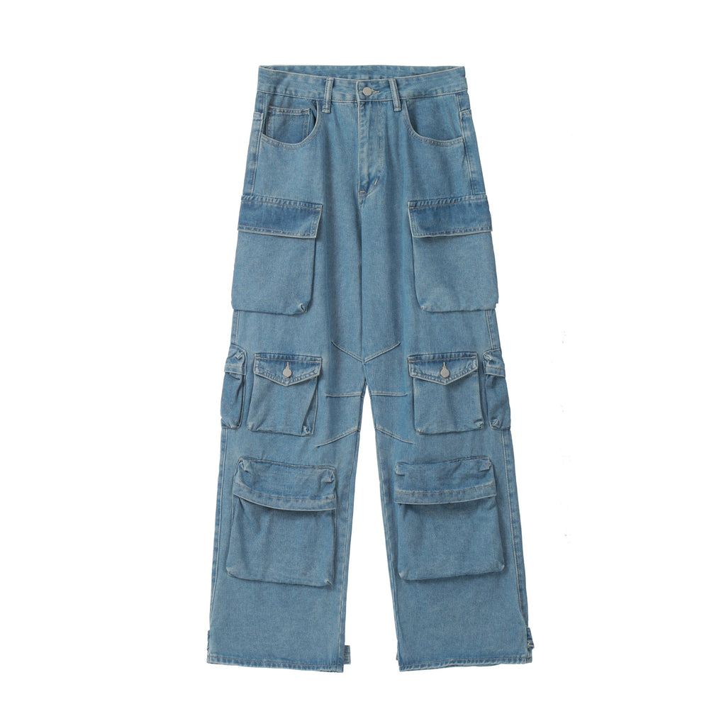 F3F Select Multi Pocket Washed Denim Cargo Pants