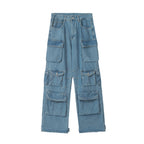 F3F Select Multi Pocket Washed Denim Cargo Pants