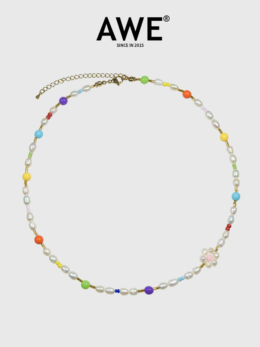 AWE Colorful Beads Pearl Flower Necklace