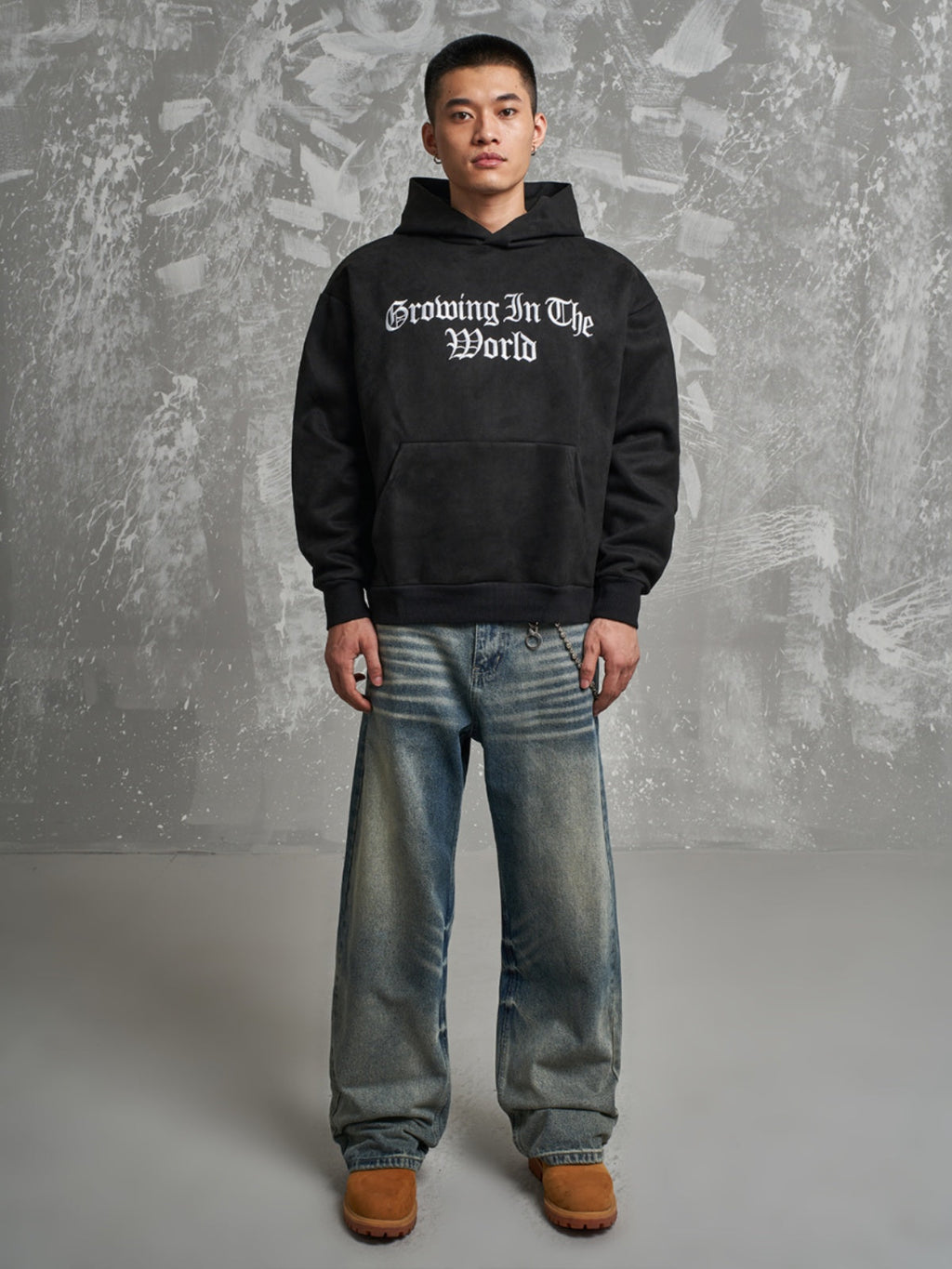 F3F Select Gothic Logo Embroidery Suede Hoodie