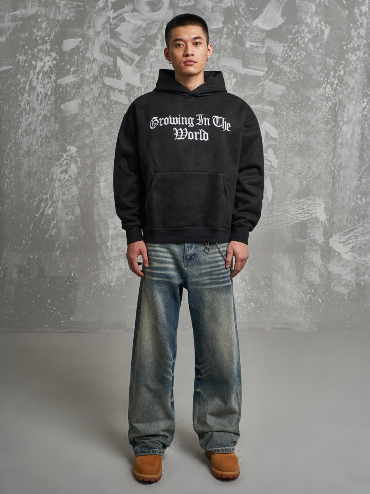 F3F Select Gothic Logo Embroidery Suede Hoodie