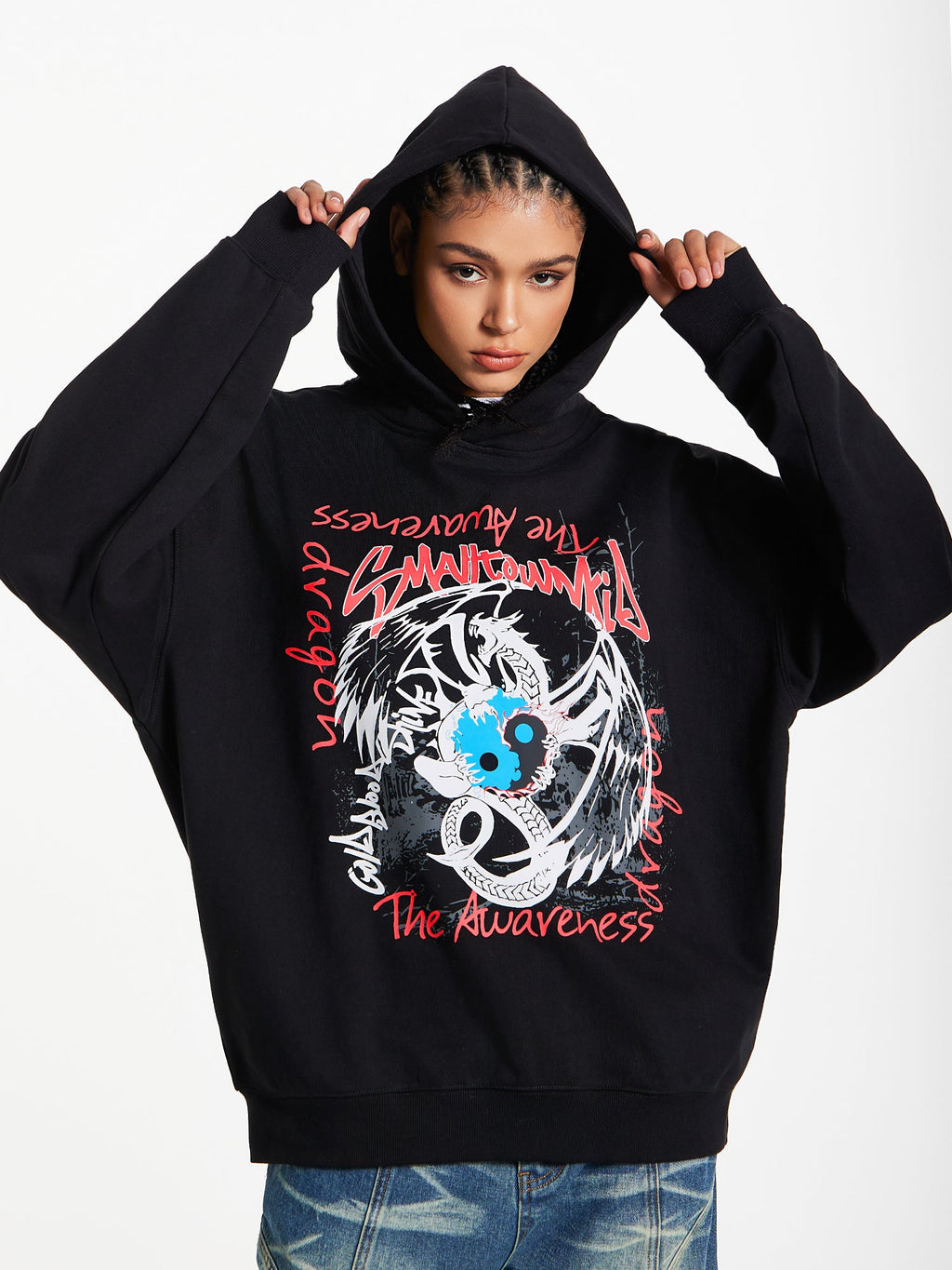 Small Town Kid Dragon Print Hoodie