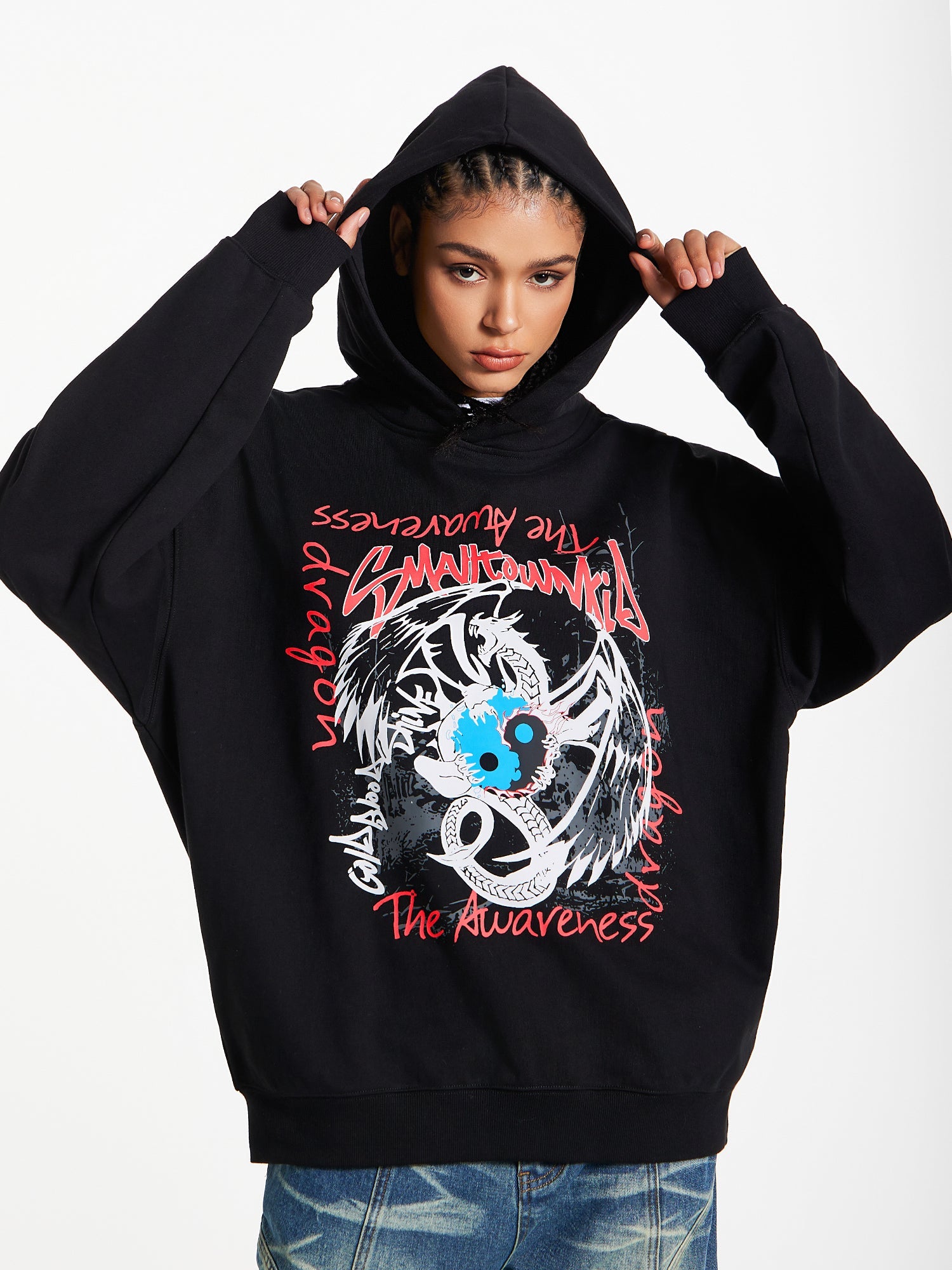 Small Town Kid Dragon Print Hoodie
