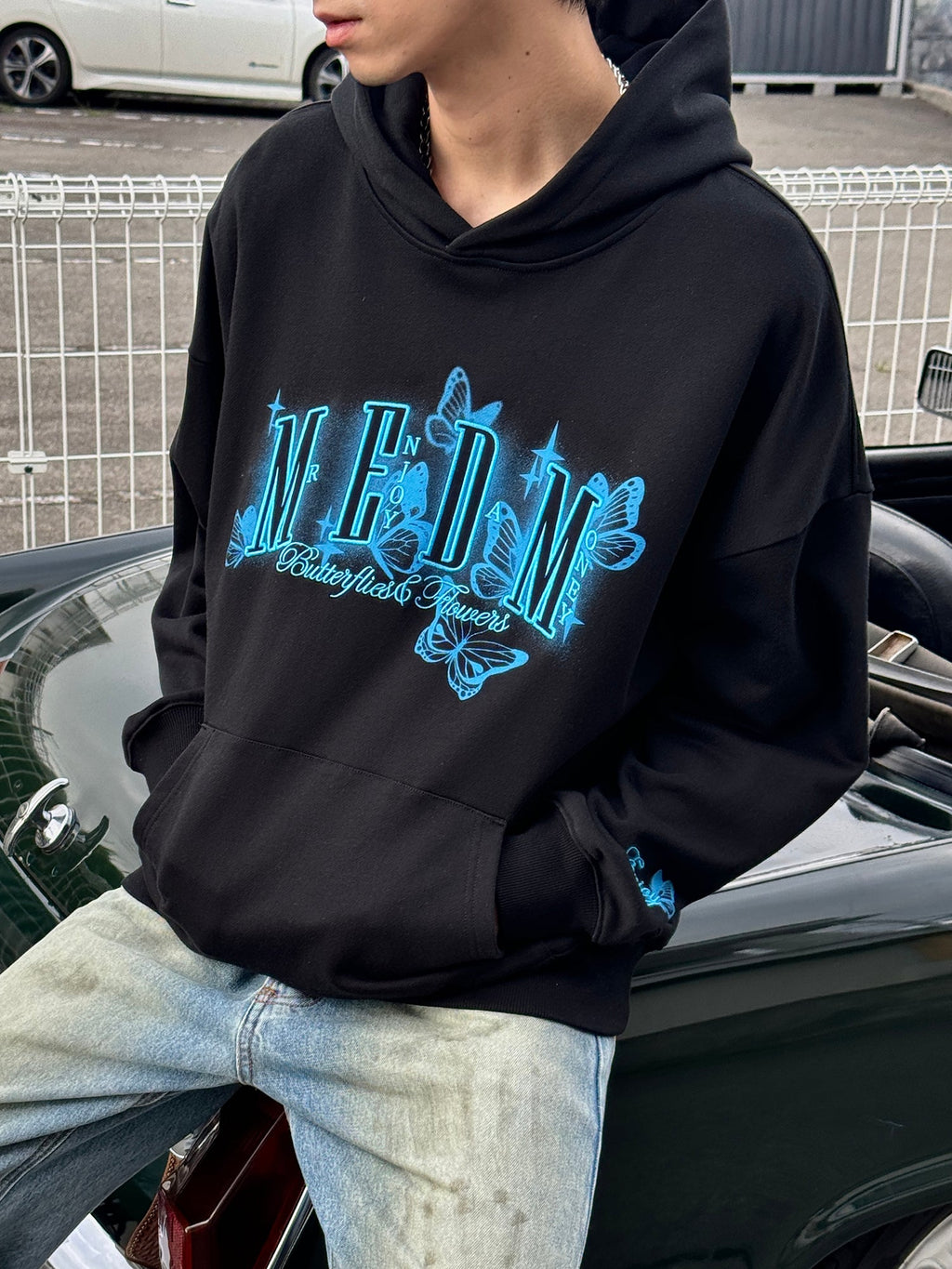 MEDM Neon Embroidered Butterfly Hoodie