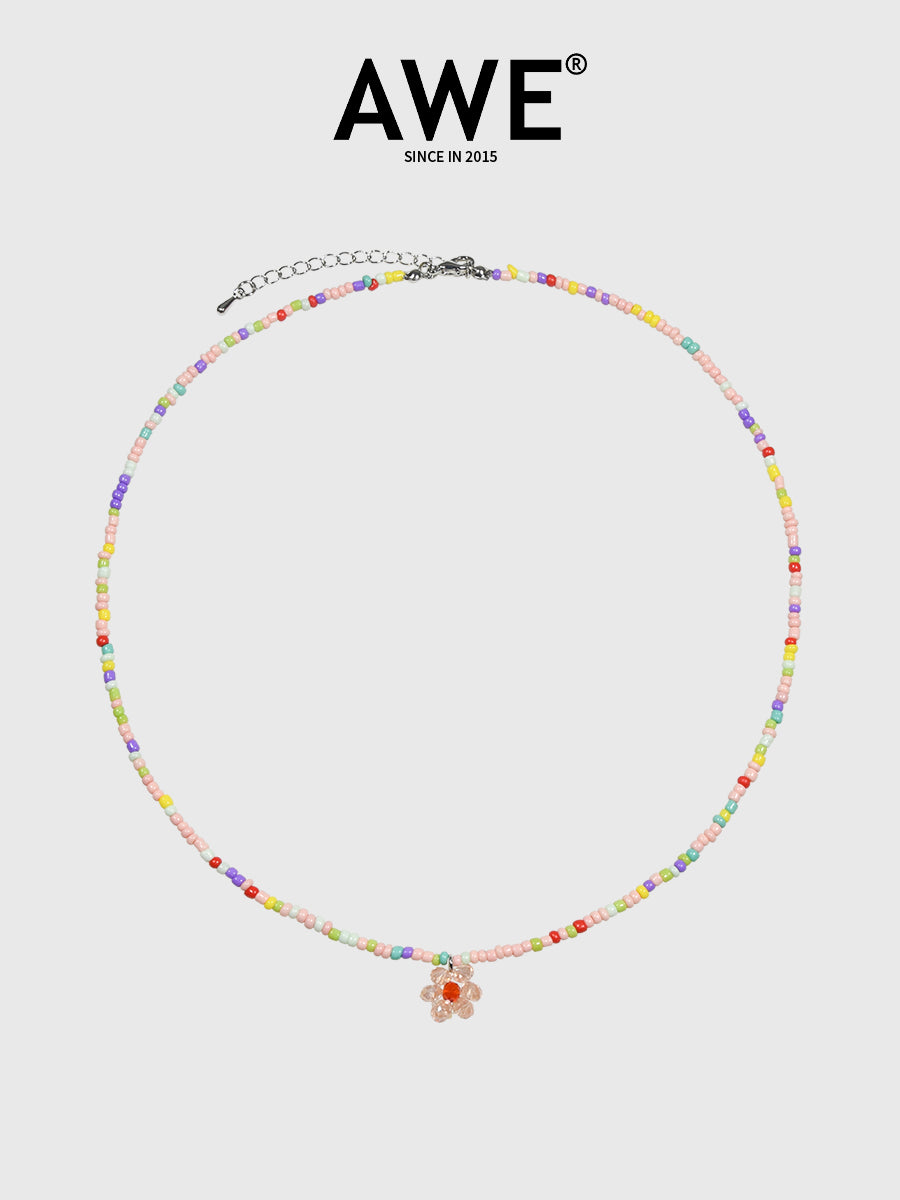 AWE Candy Color Beaded Flower Necklace