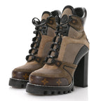 Suede Calfskin Monogram Star Trail Ankle Boots 38.5 Khaki