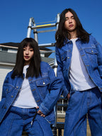 AFGK Three Angels Bright Line Embroidery Denim Jacket