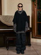 STEEPC 2 Color Splicing Broken Hooded Knit Sweater