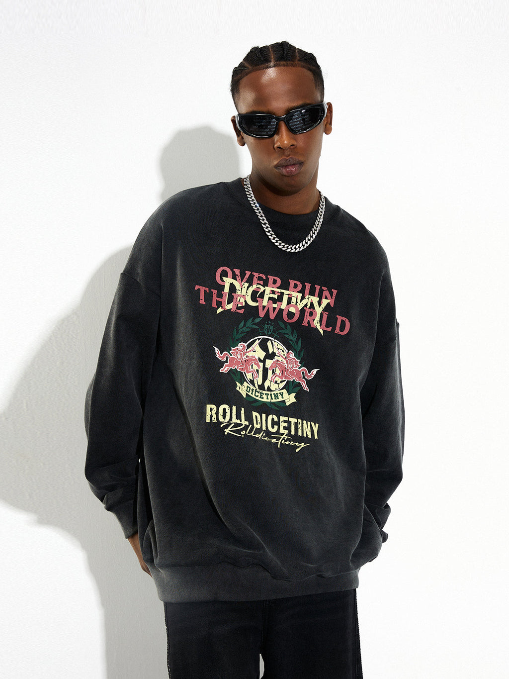 DICETINY Spoof Logo Print Washed Sweatshirt