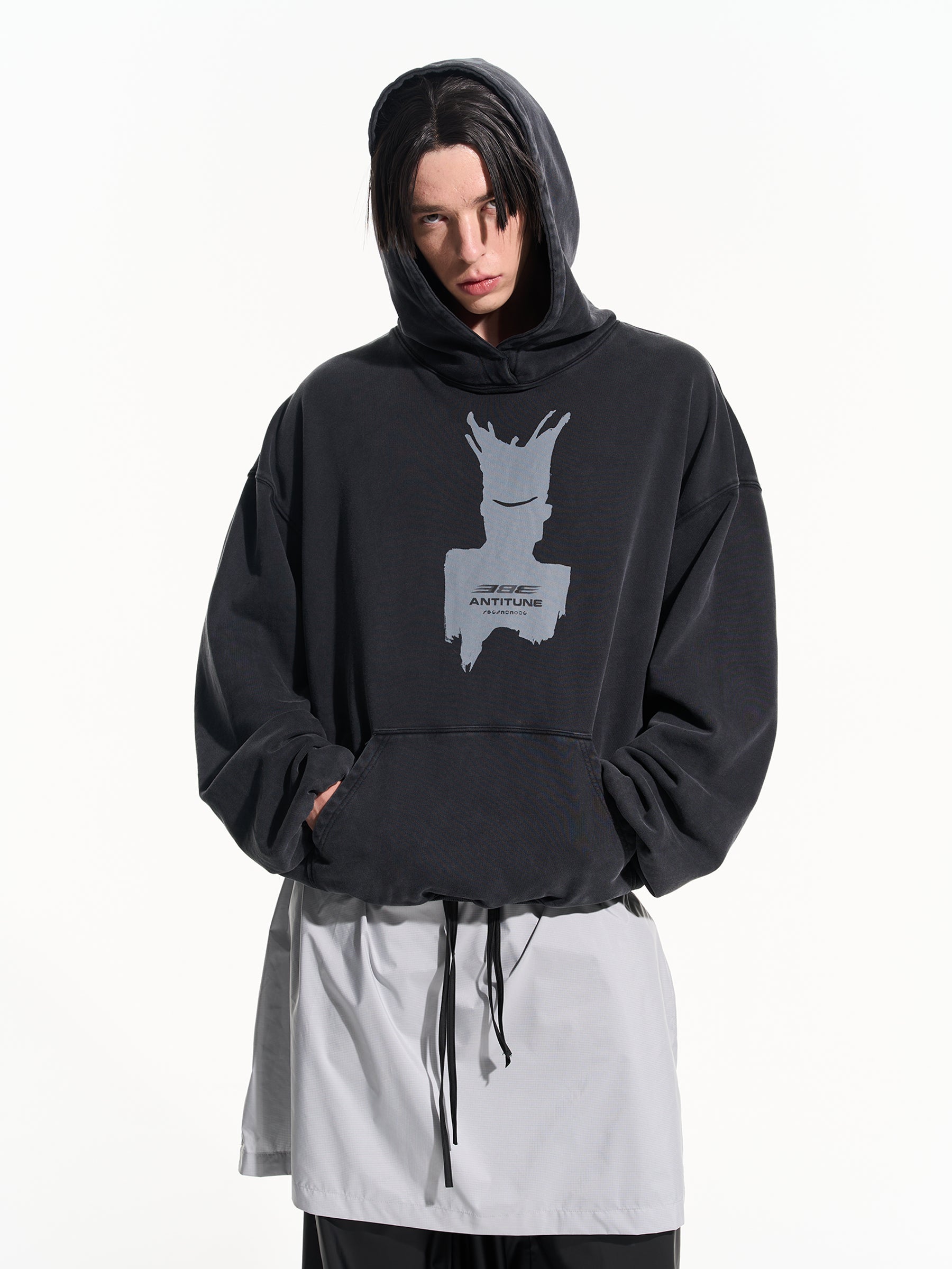 BLIND NO PLAN Patterned Printed Washed Hoodie