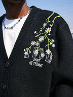 MEDM Flower Logo Embroidered Knit Cardigan