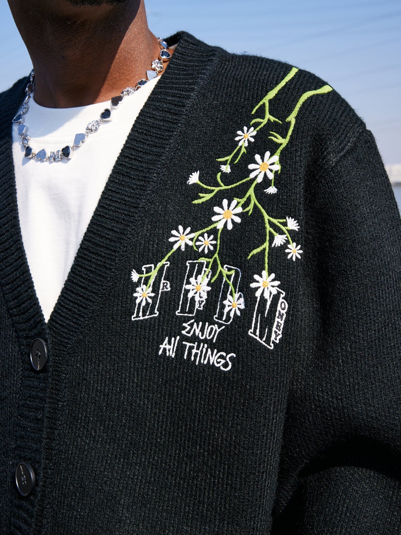 MEDM Flower Logo Embroidered Knit Cardigan