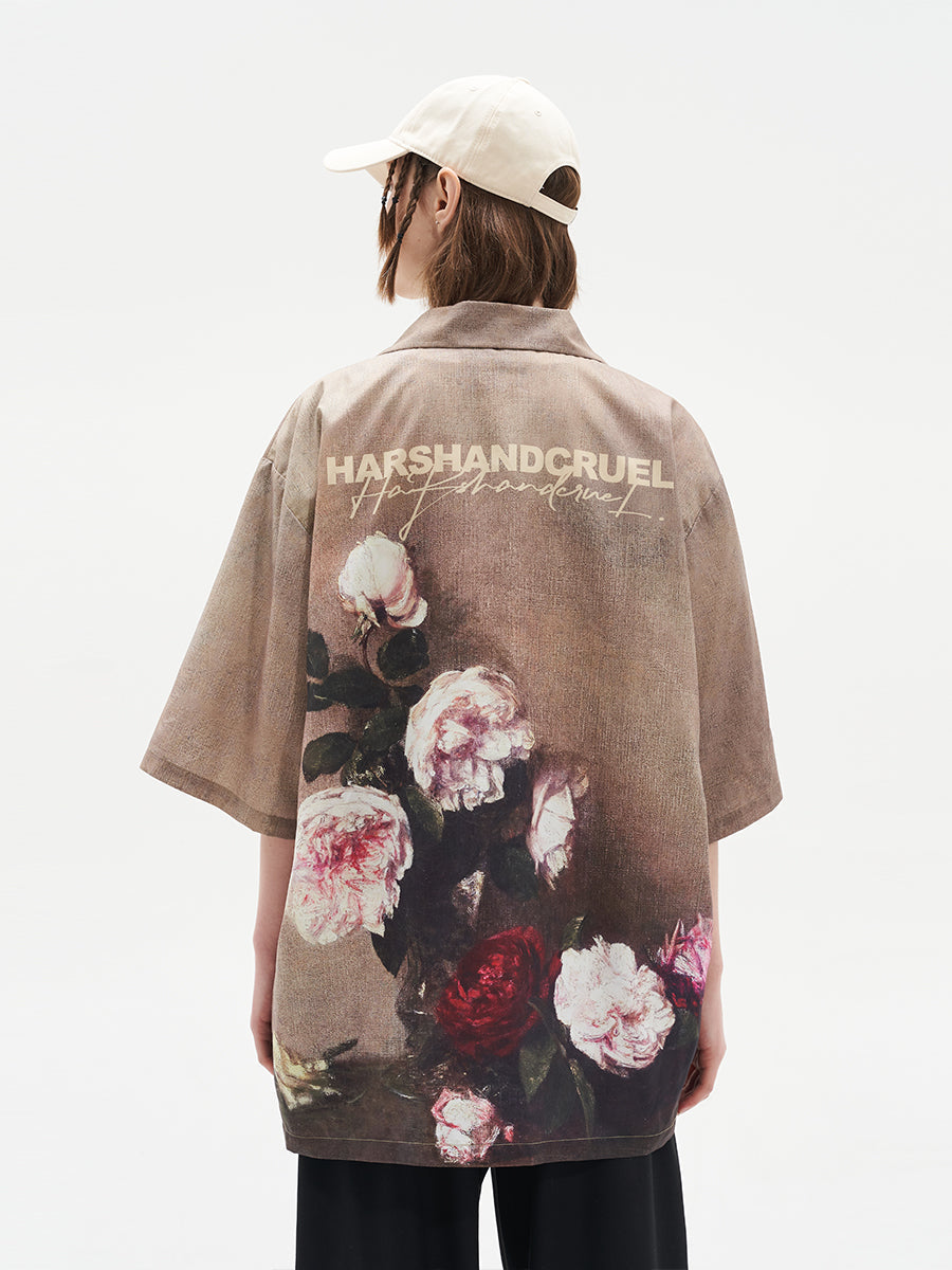 Harsh and Cruel Vintage Floral Oil Painting Cuban Shirt