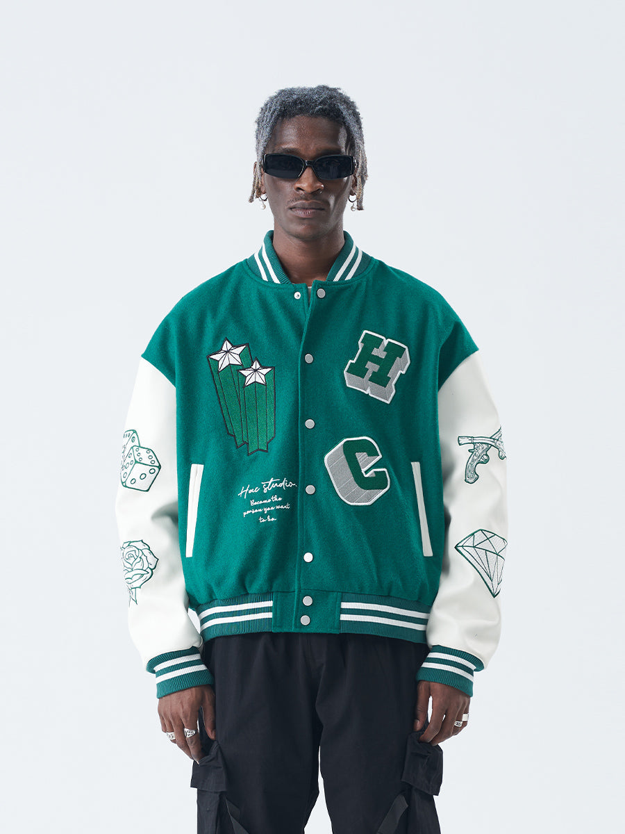 Harsh and Cruel Cross Angel Embroidered Varsity Jacket