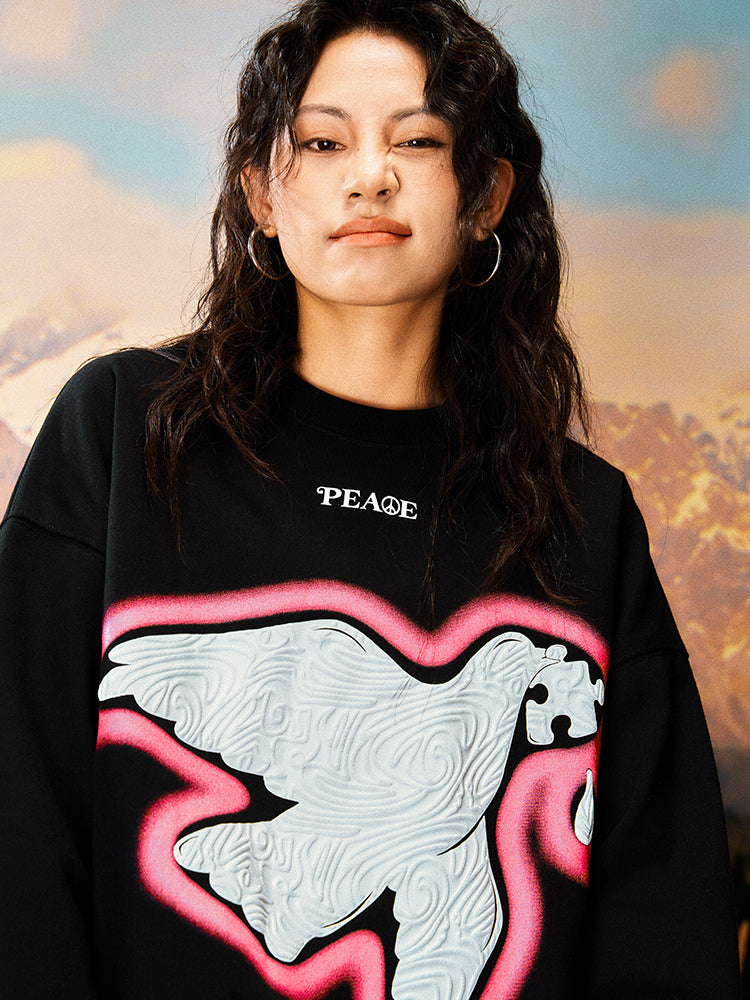 YADcrew Peace Dove 3D Foam Dot Printing Sweatshirt