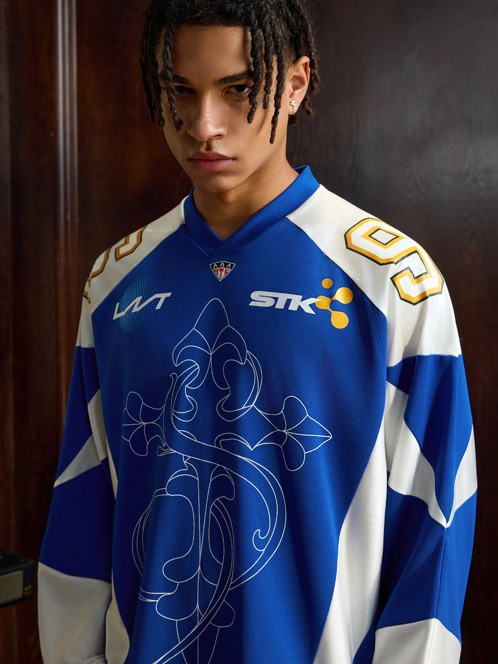 Small Town Kid Patchwork Mesh Long Sleeve Hockey Jersey