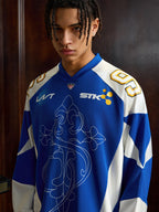 Small Town Kid Patchwork Mesh Long Sleeve Hockey Jersey