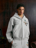 Small Town Kid Badge Logo Print Zip Up Hoodie