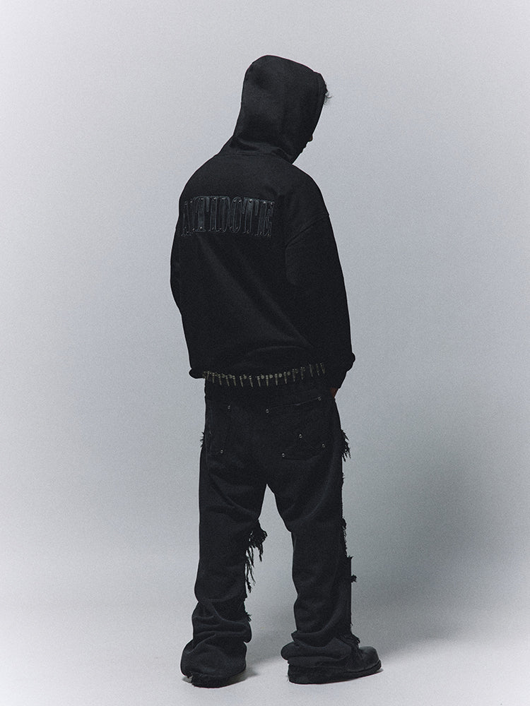 ANTIDOTE Patchwork Leather Embroidered Hoodie