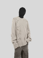 UNDERWATER Washed Handmade Destruction Patchwork Knit Sweater Beige