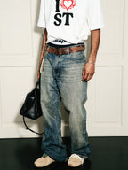 STEEPC Vintage Washed Cat Whisker Bootcut Jeans