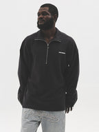 UNTILWERICH Waffle Logo Print Half Zip Long Sleeves Sweatshirt