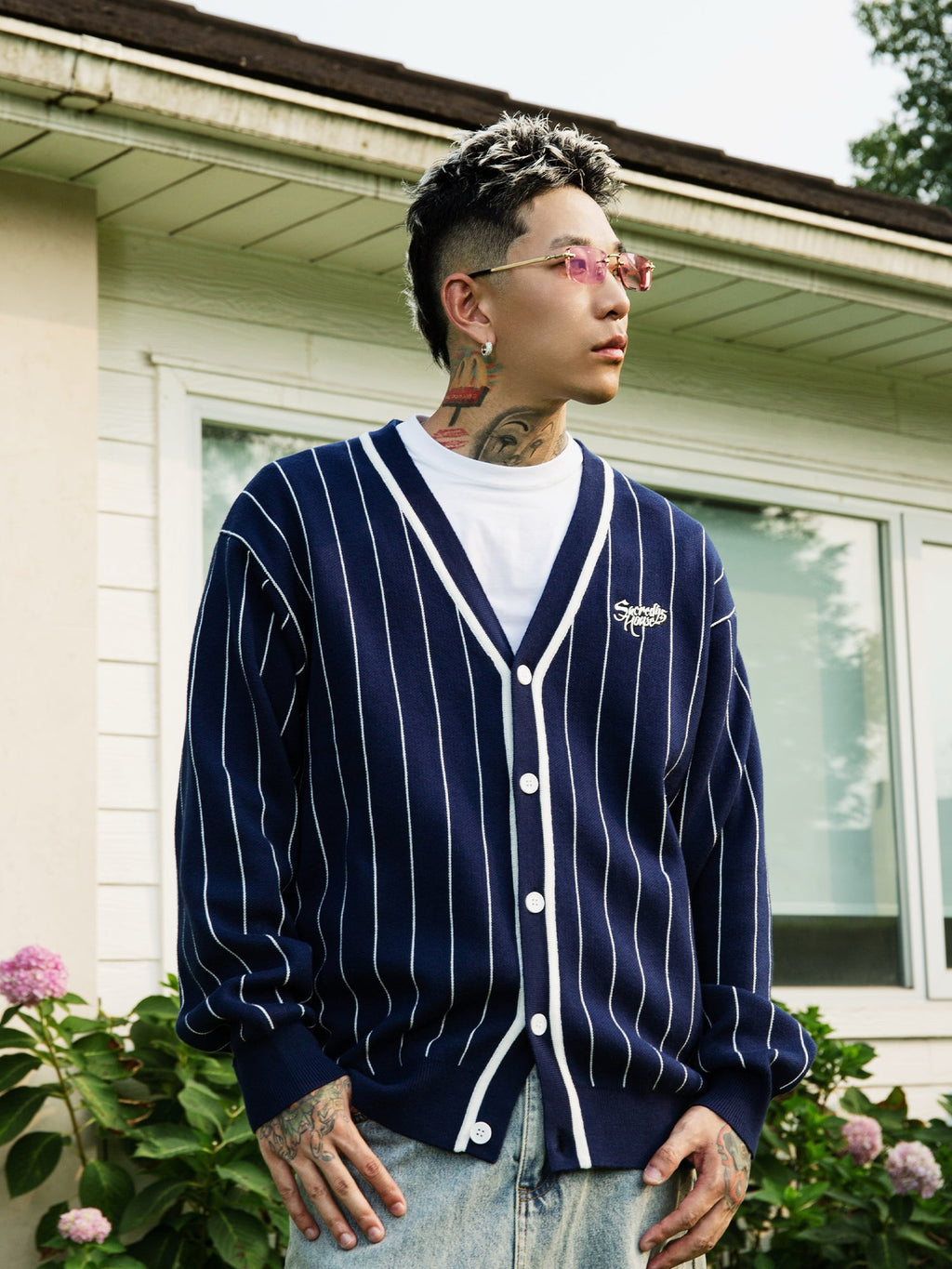 S45 Vertical Stripe Logo Knit Cardigan