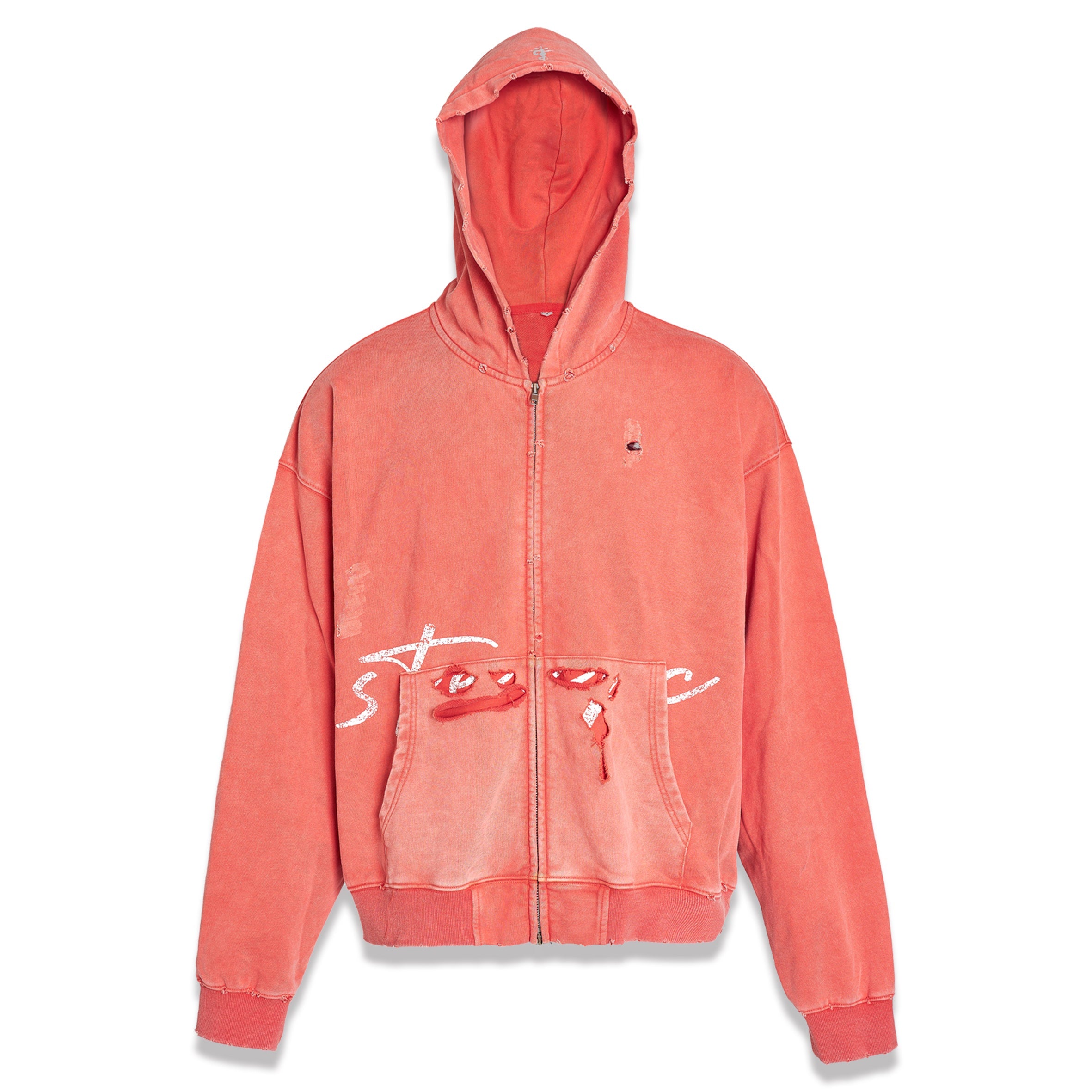 STEEPC Washed Aged Red Raglan Zip Up Hoodie