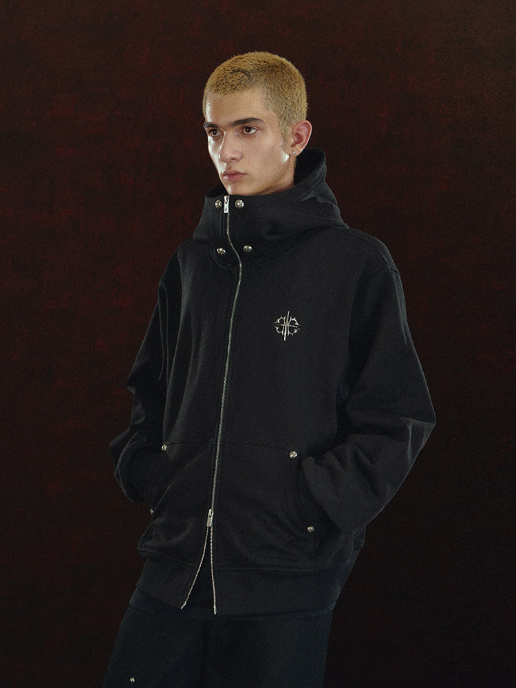 DICETINY Metal Logo & Studs Sword Printed Zip Up Hoodie