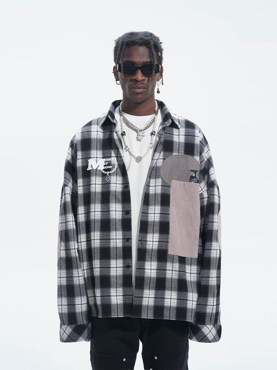 Harsh and Cruel Patchwork Plaid Long Sleeve Shirt