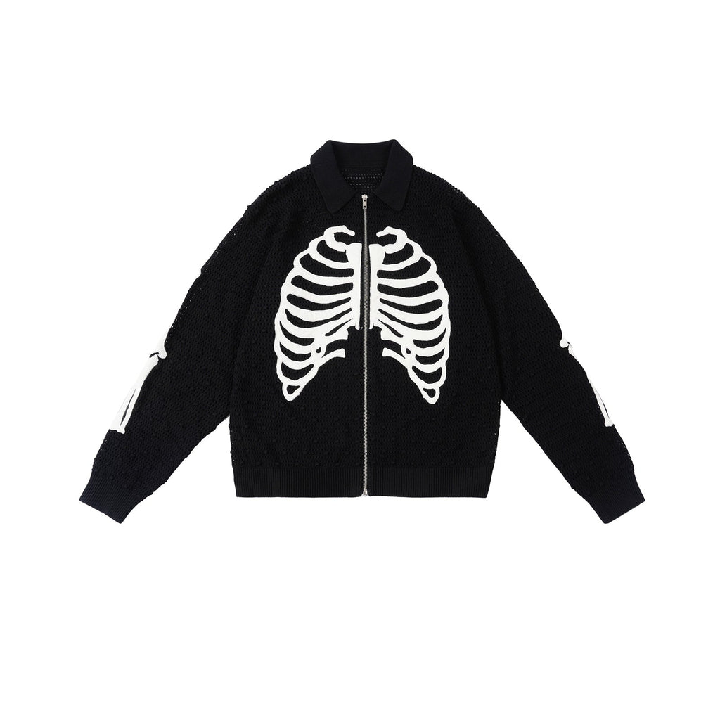 S45 Skeleton Mesh Zip Up Knit Cardigan