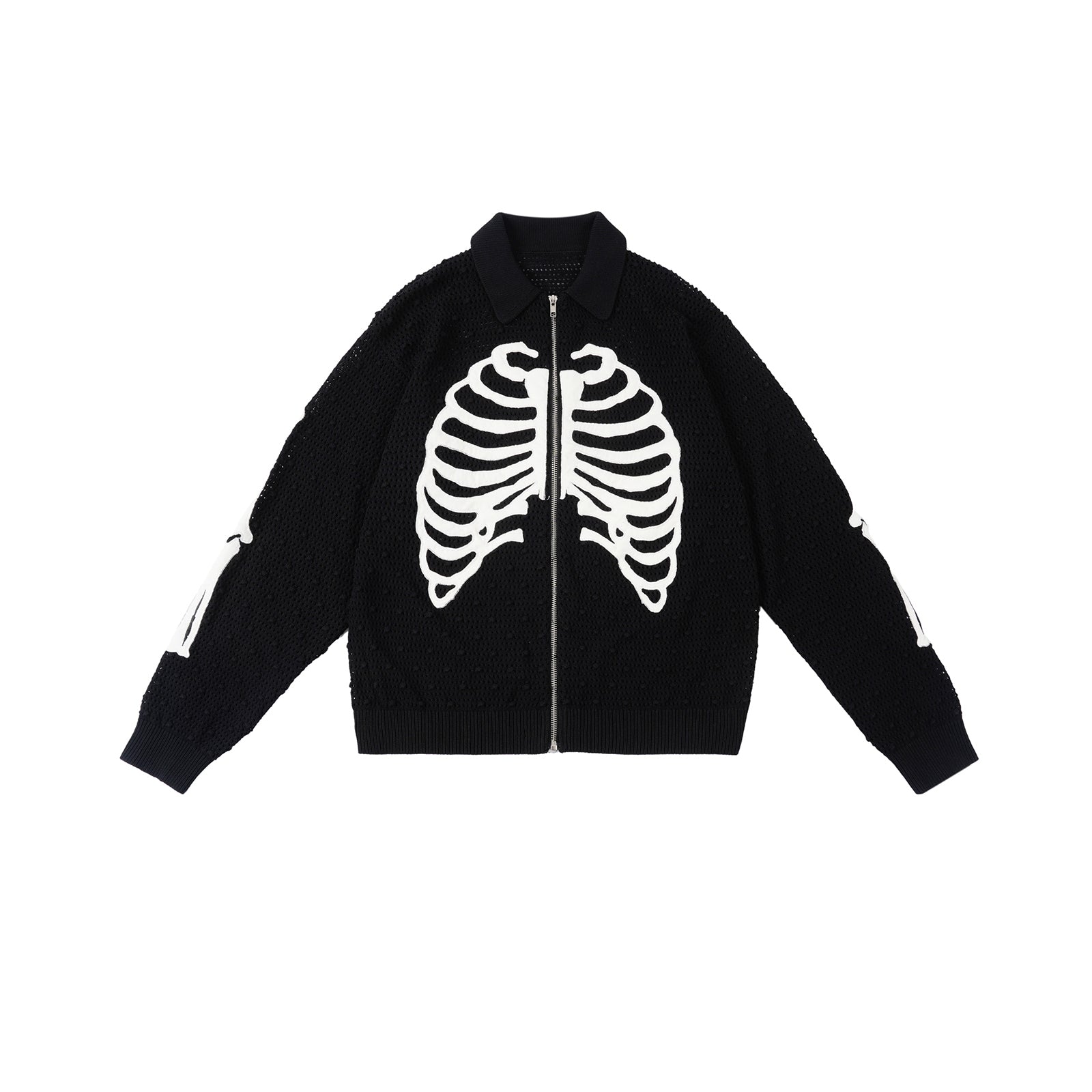 S45 Skeleton Mesh Zip Up Knit Cardigan