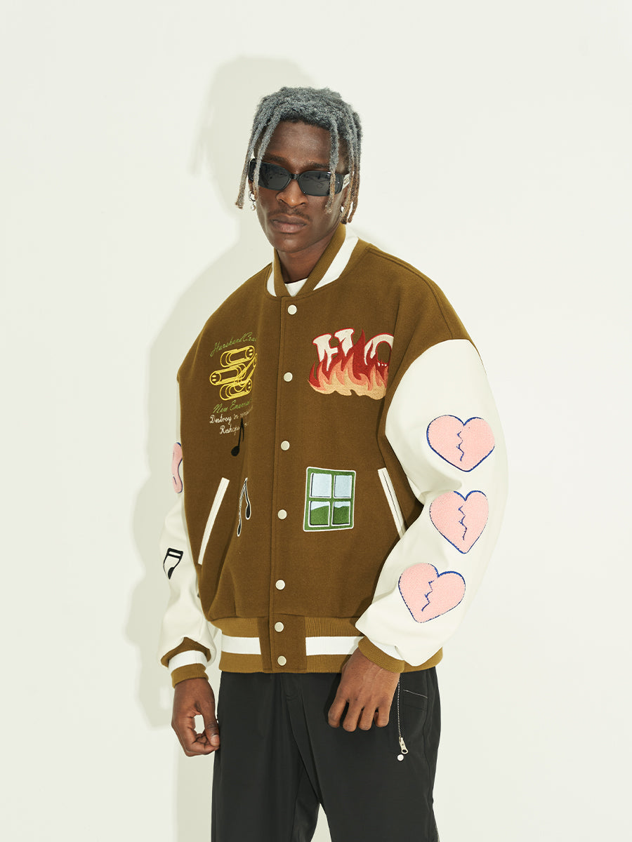 Harsh and Cruel Graffiti Logo Smiley Face Love Heart UFO Varsity Jacket