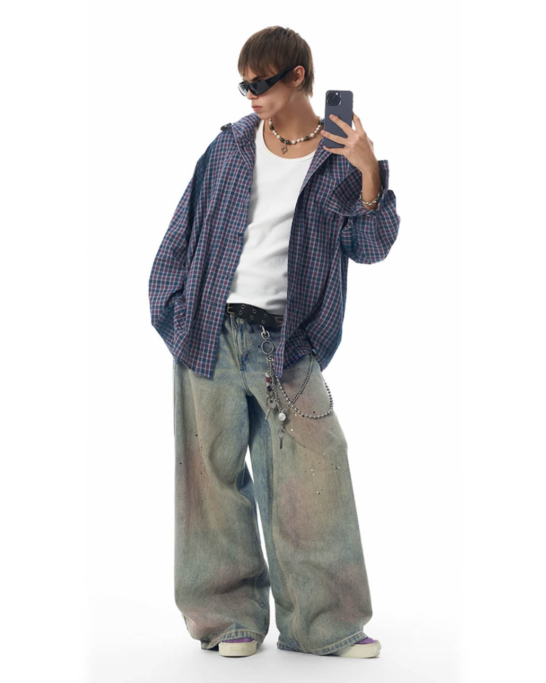 JHYQ Gradation Plaid Hooded Long Sleeved Shirt