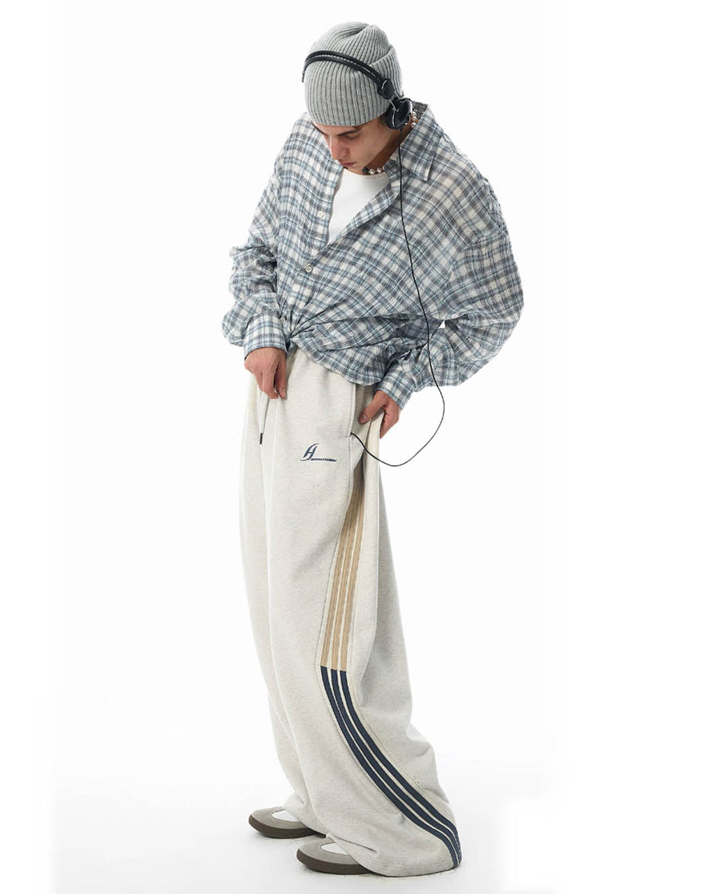 JHYQ Pleated Plaid Long Sleeved Shirt