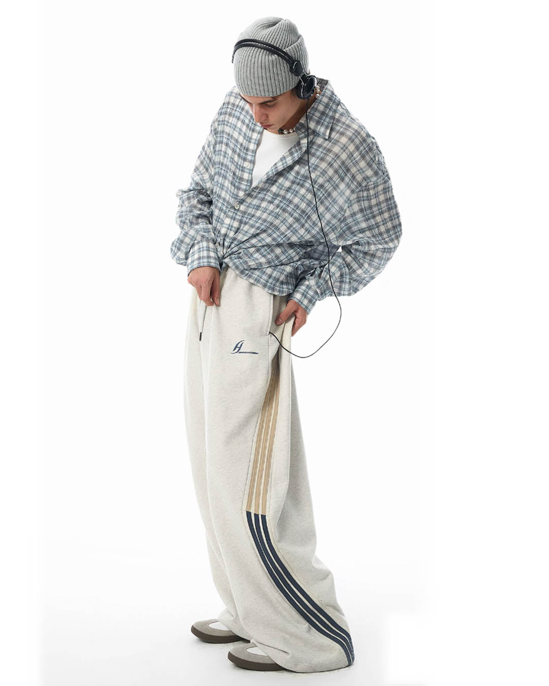 JHYQ Pleated Plaid Long Sleeved Shirt