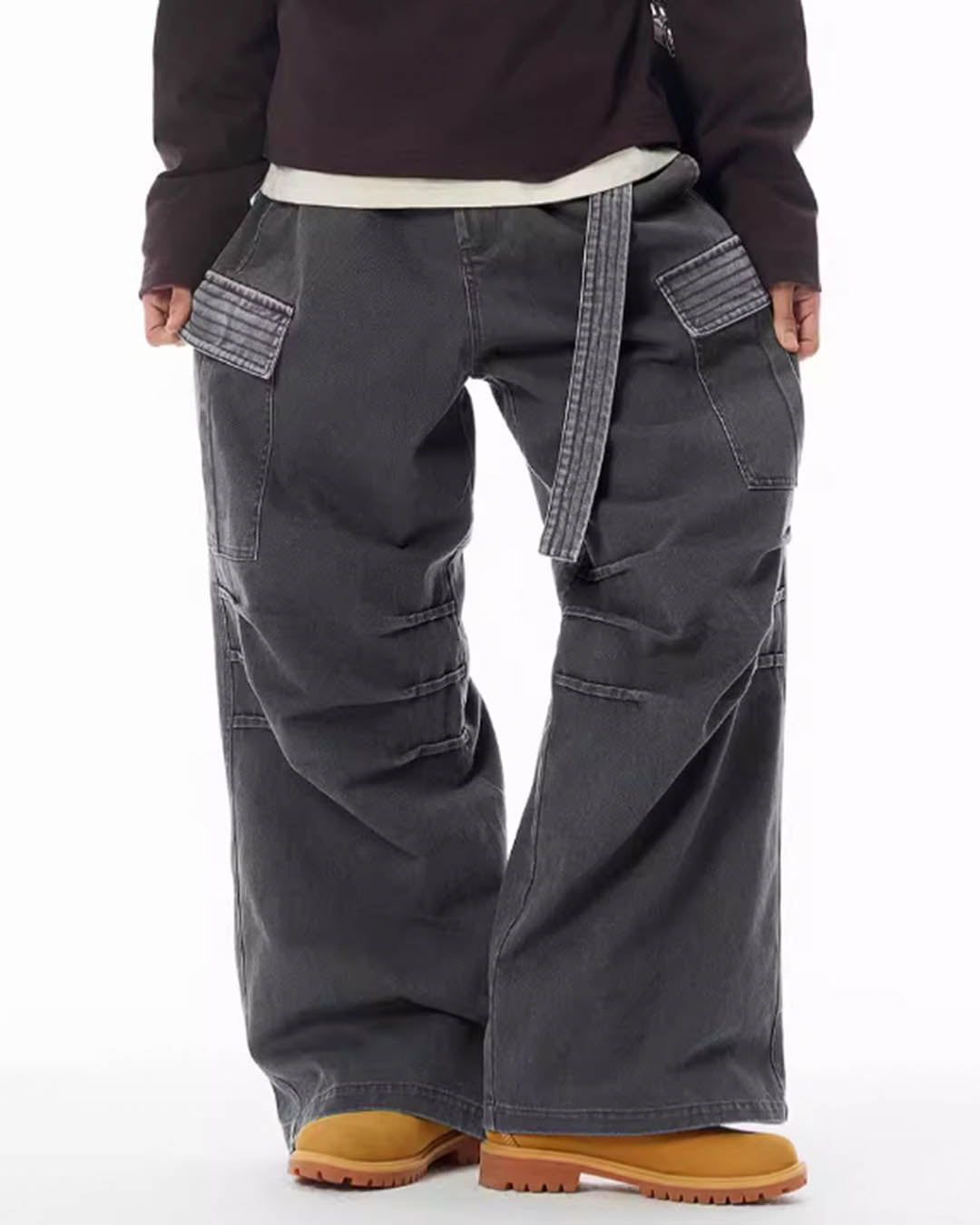 JHYQ Contrast Color Pleated Baggy Cargo Pants
