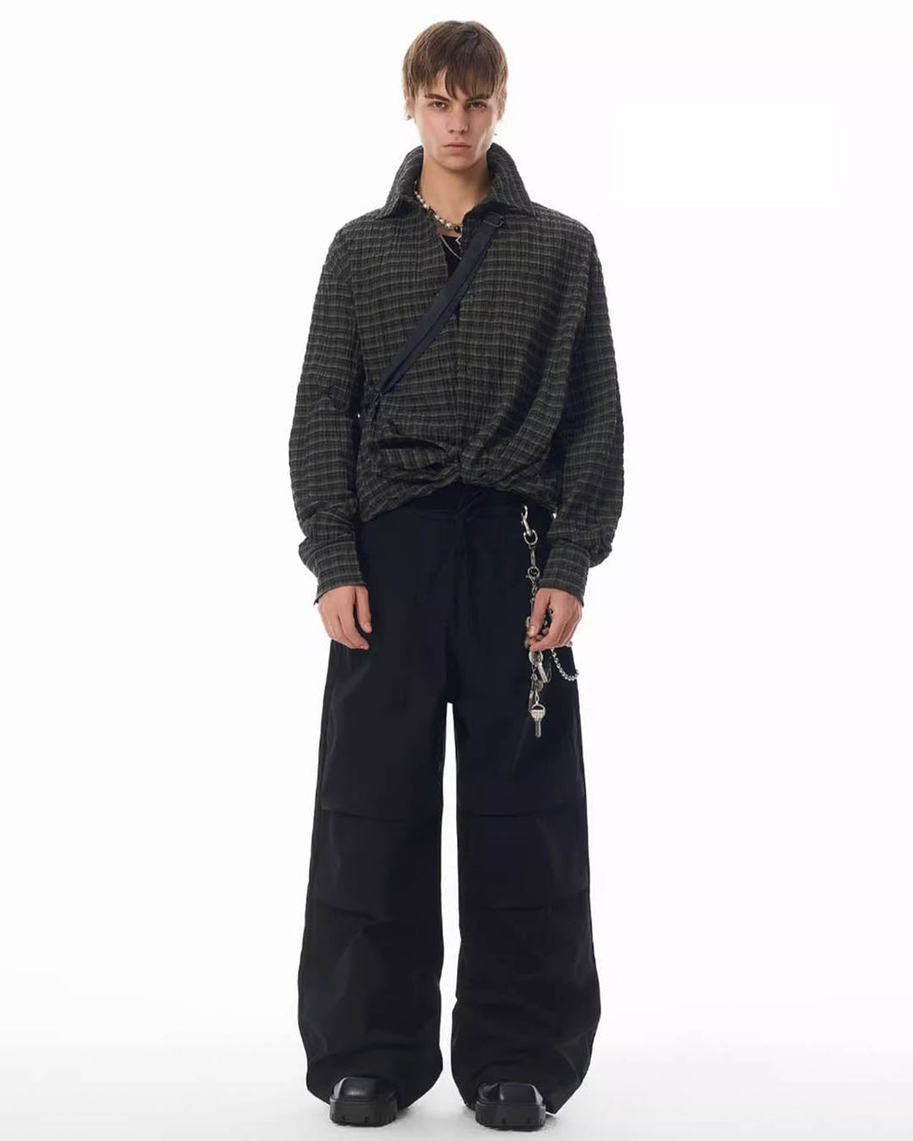 JHYQ Vintage Plaid Patchwork Long Sleeved Shirt
