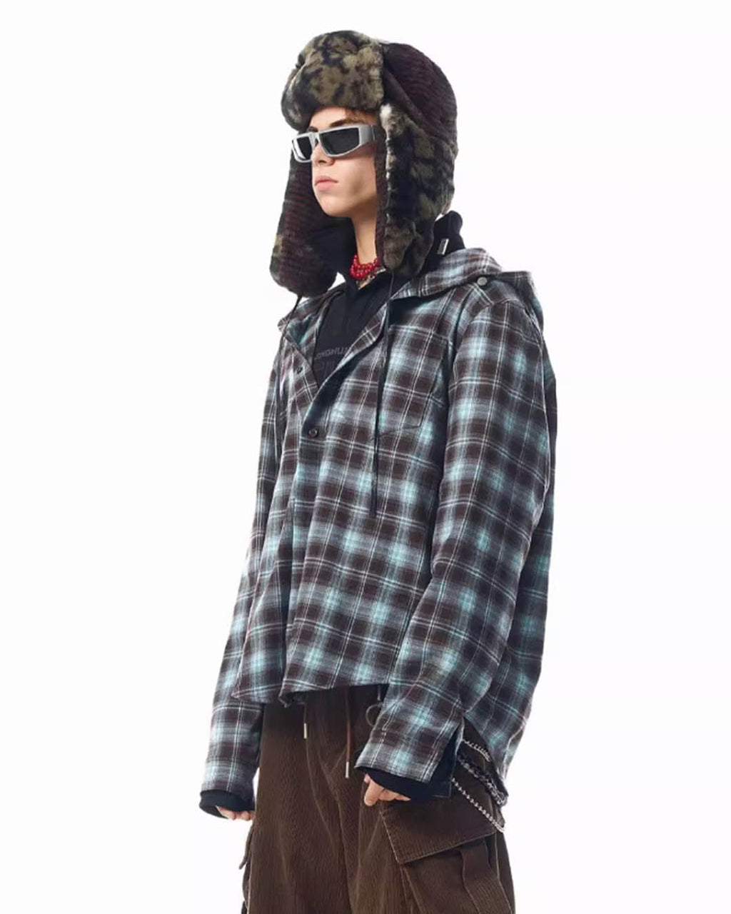 JHYQ Casual Basic Plaid Hooded Long Sleeved Shirt