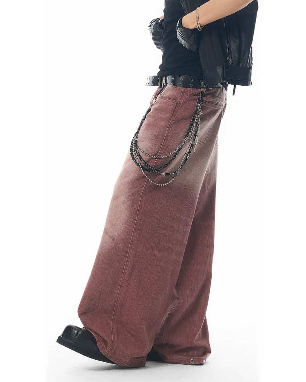 JHYQ Bordeaux Red Wash Baggy Jeans