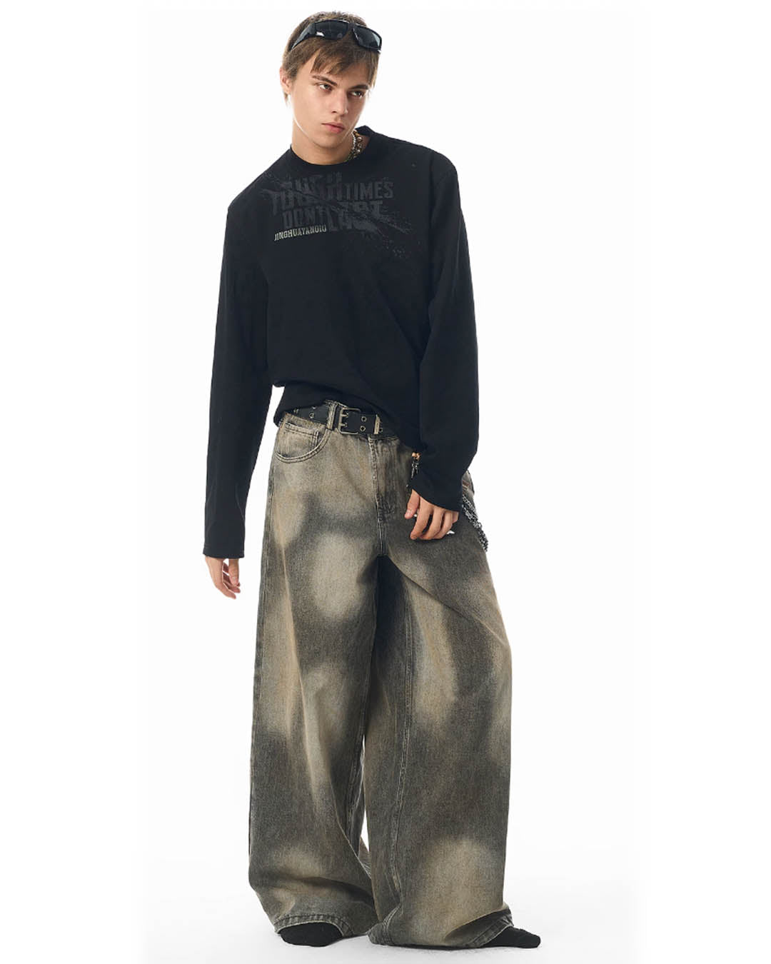 JHYQ Washed Dirty Dyed Gray Baggy Jeans