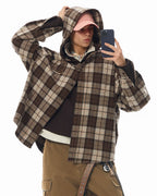 JHYQ Work Plaid Embroidery Hooded Shirt Jacket