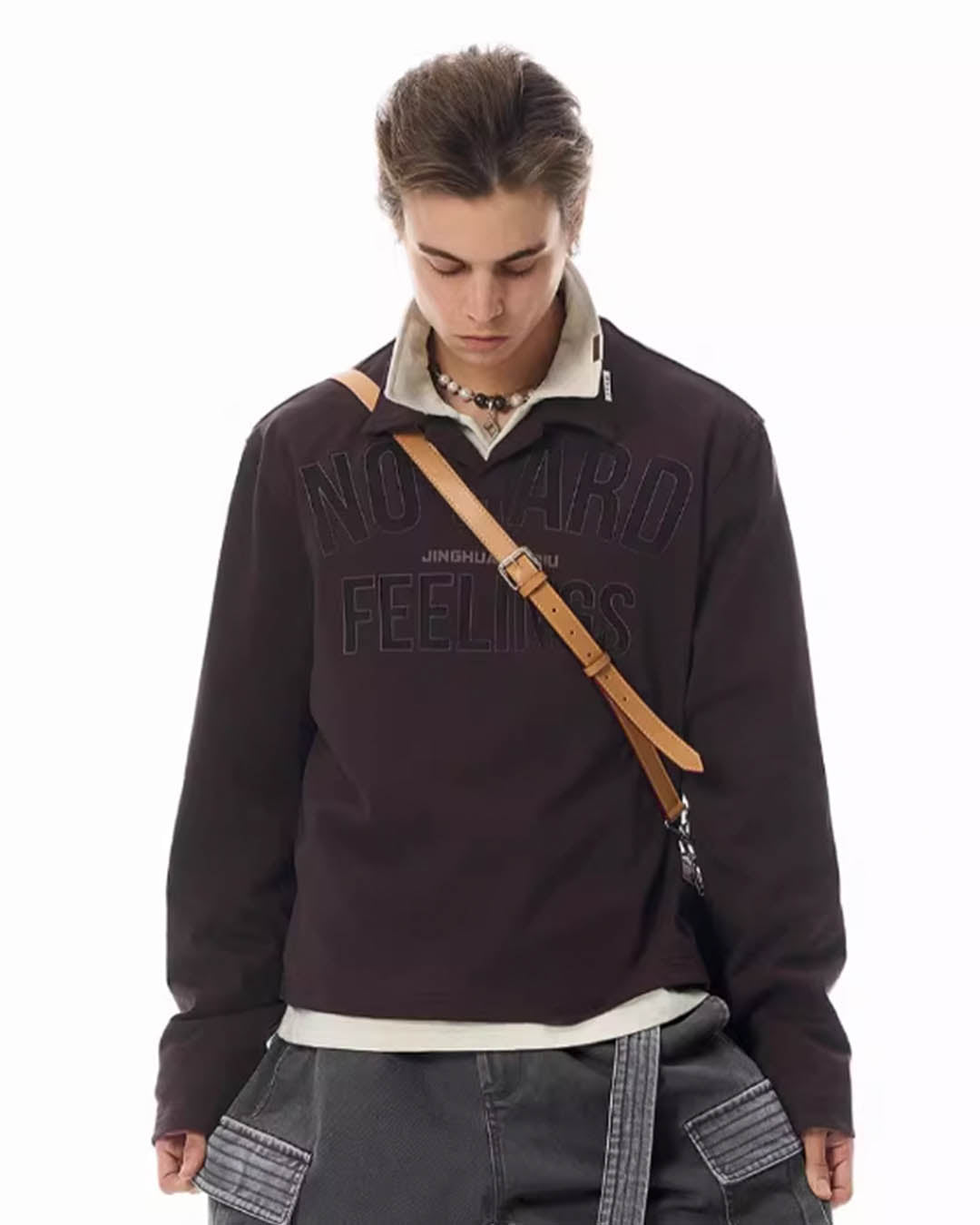 JHYQ Short Box Silhouette Letter Printing Long Sleeved Polo