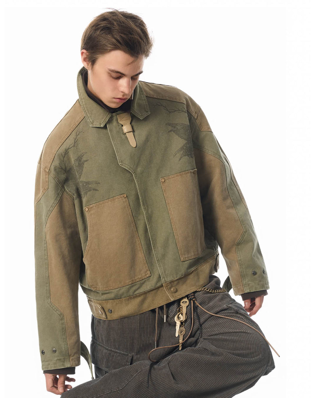 JHYQ Contrast Color Stitching Printed Canvas Work Jacket